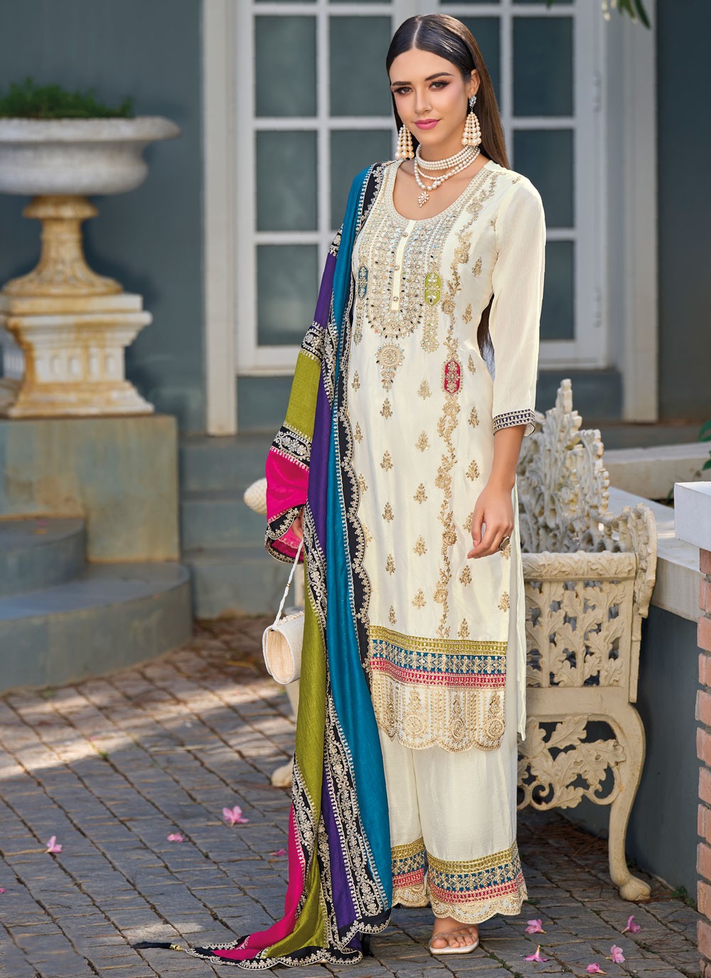 Embroidered Chinon Salwar Suit - T4650