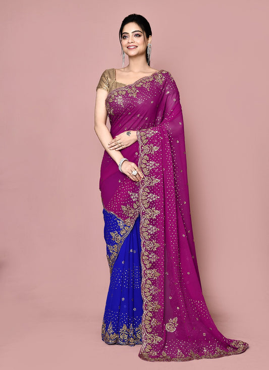 Classic Hand Embroidery Georgette Saree - S9372