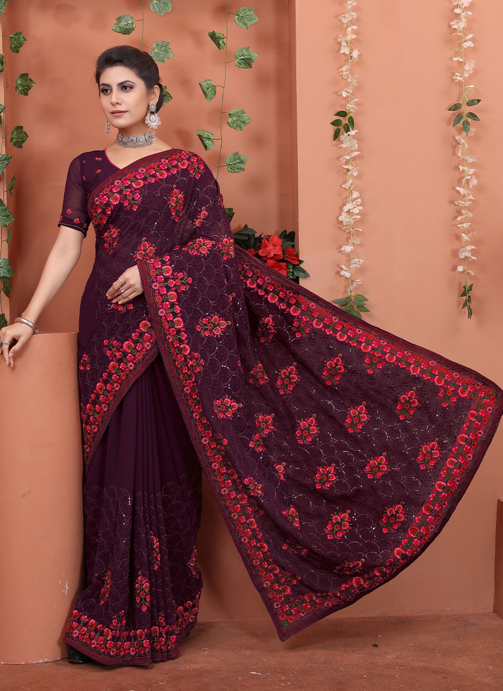 Traditional Embroidered Georgette Saree - S1701