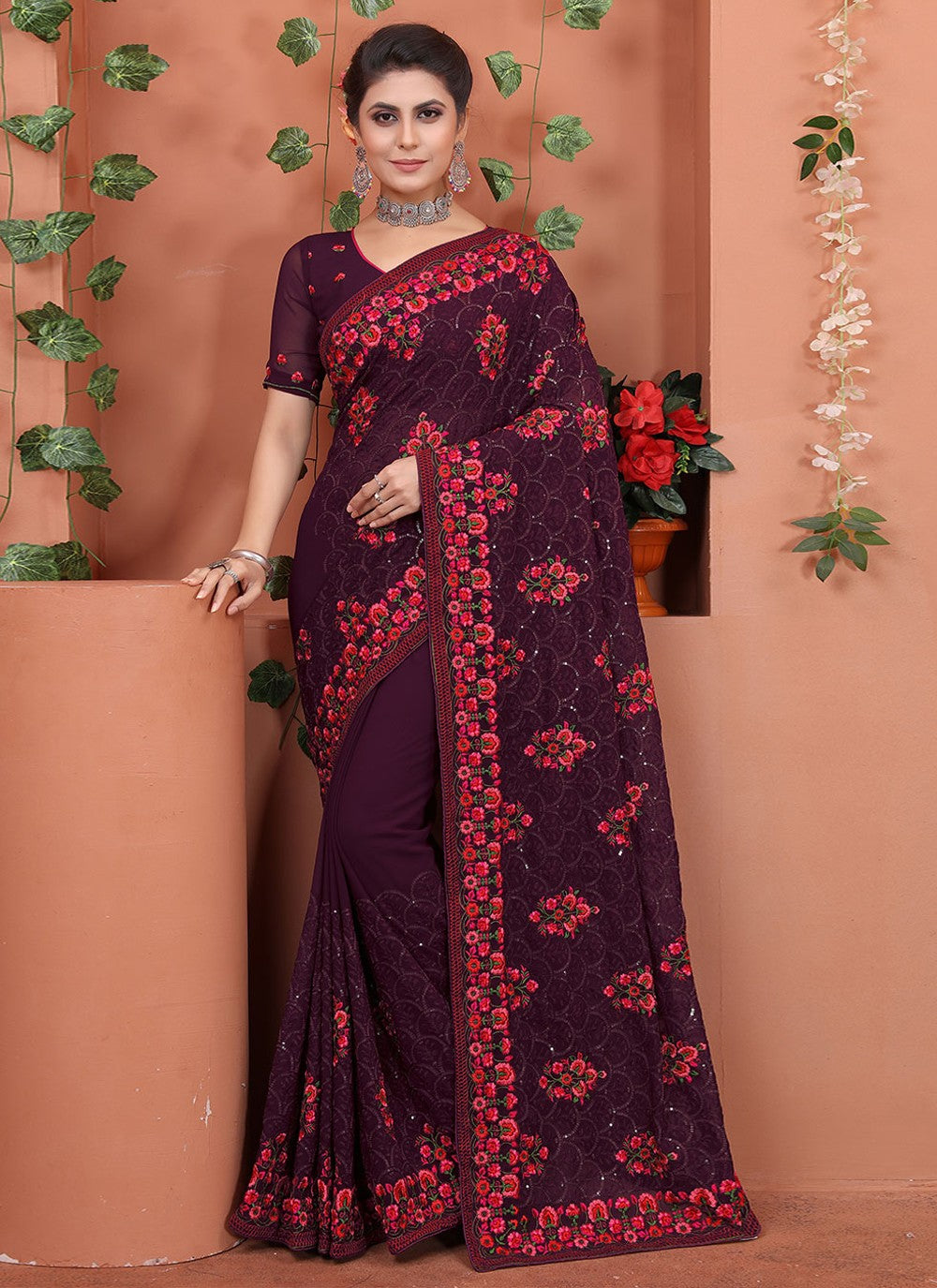 Traditional Embroidered Georgette Saree - S1701