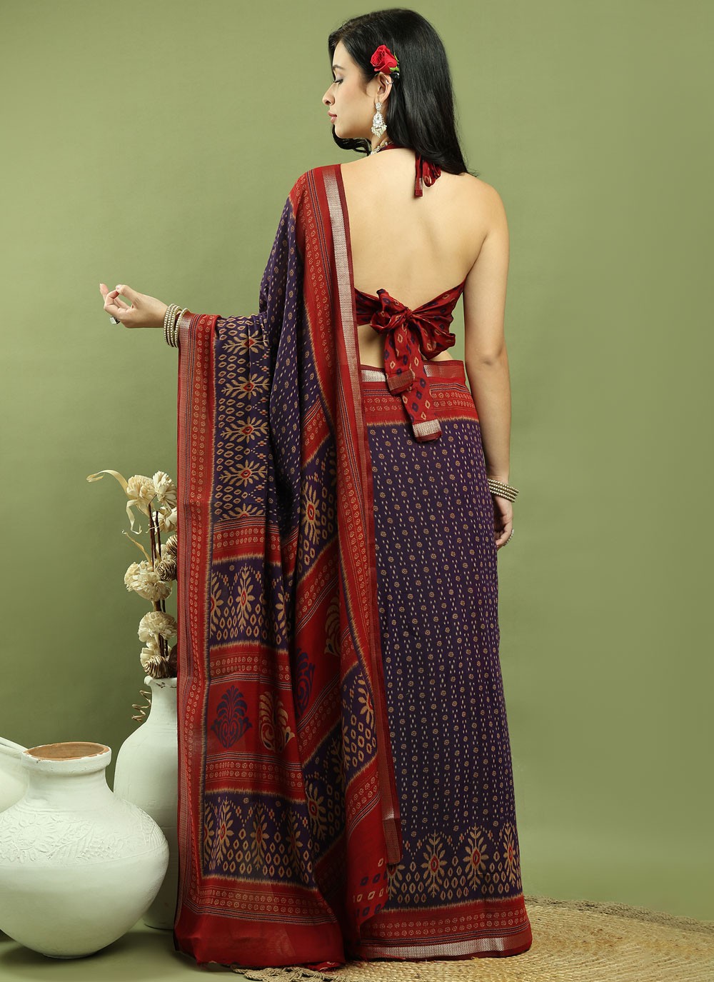 Classic Border Work Silk Blend Saree - S9786