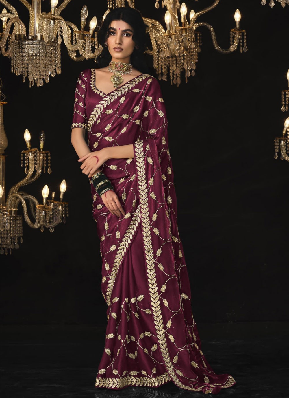 Classic Border Work Silk, Tissue Saree - S6590