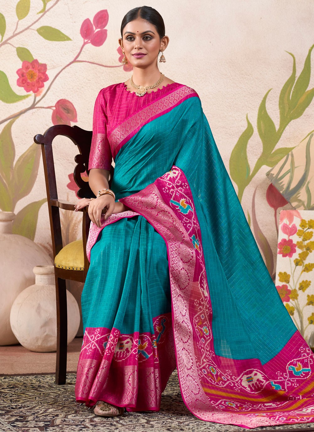 Traditional Border Work Tussar Silk Violet Saree - S10991