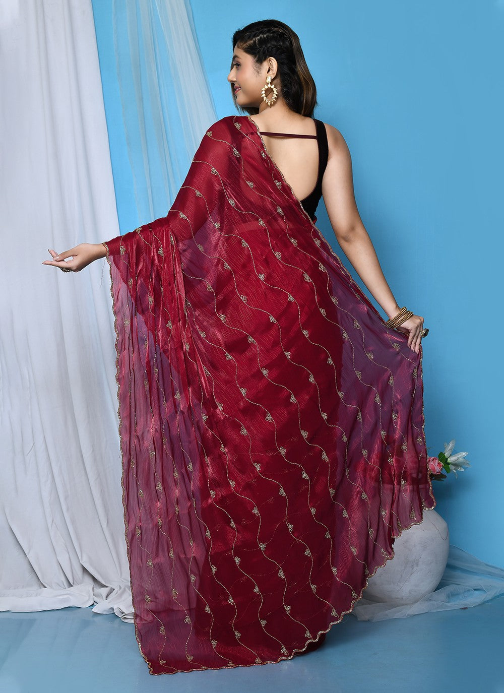 Contemporary Embroidered Silk Saree - S3349