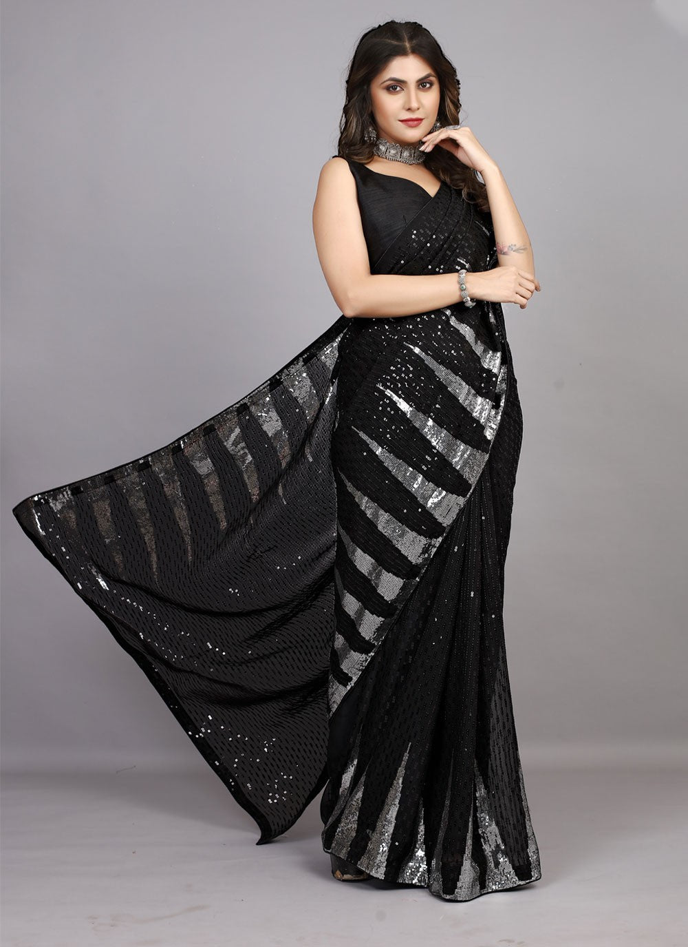 Classic Embroidered Georgette Saree - S4423