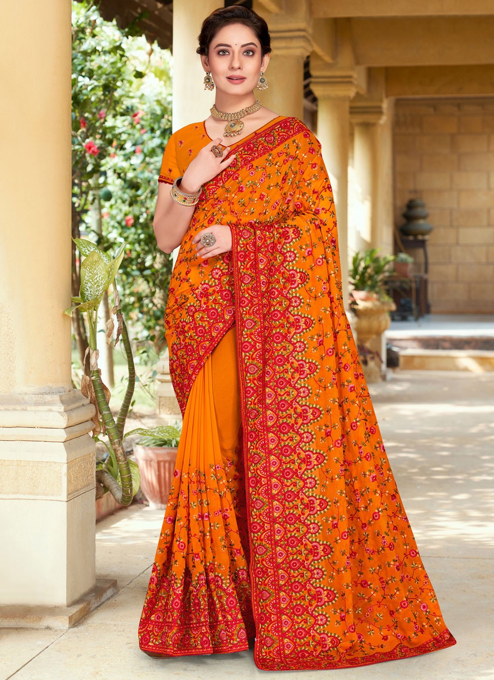 Classic Embroidered Georgette Saree - S9764