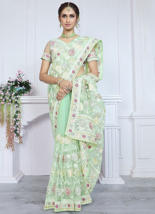 Classic Aari Work Net Saree - S8371