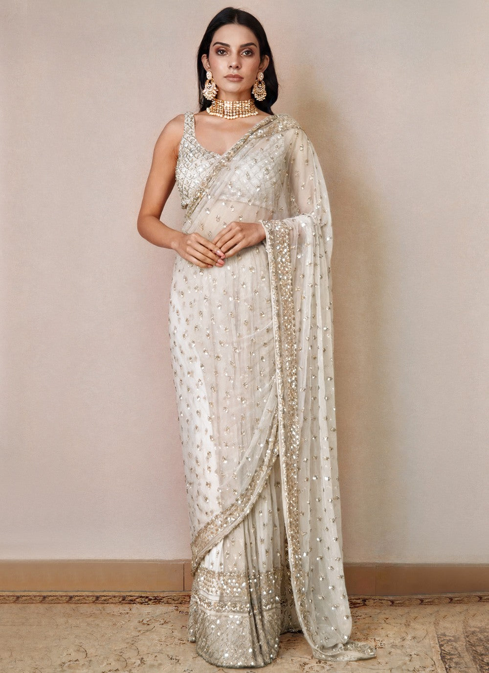 Classic Embroidered Net Saree - S3308