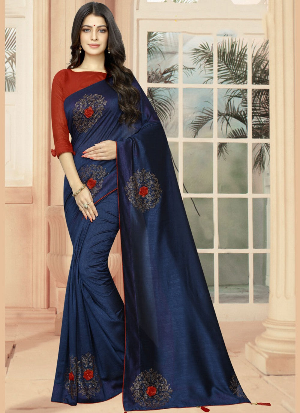 Classic Embroidered Silk Saree - S0224