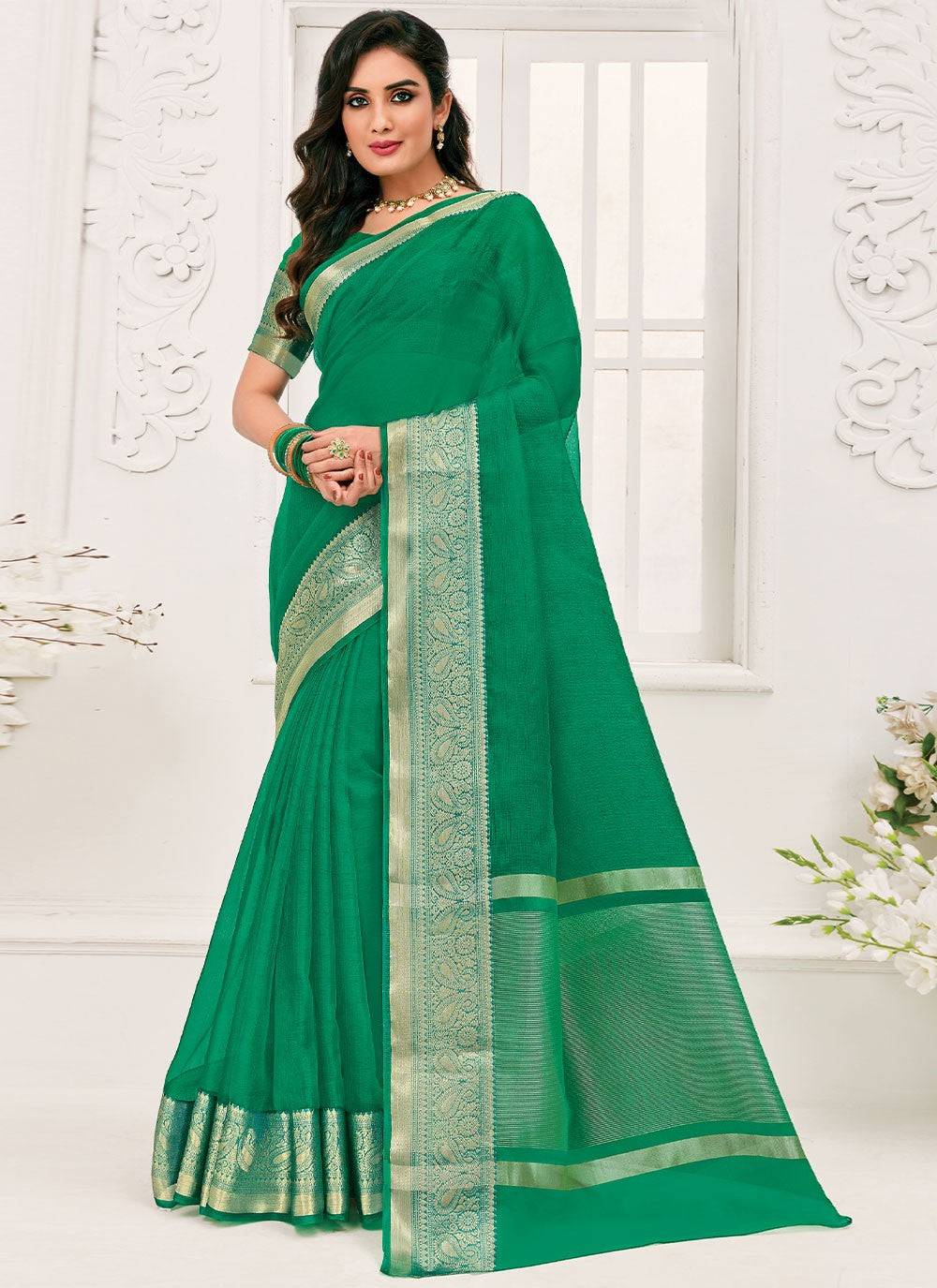 Classic Border Work Organza Saree - S1466