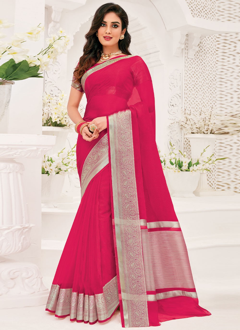 Classic Border Work Organza Saree - S1466