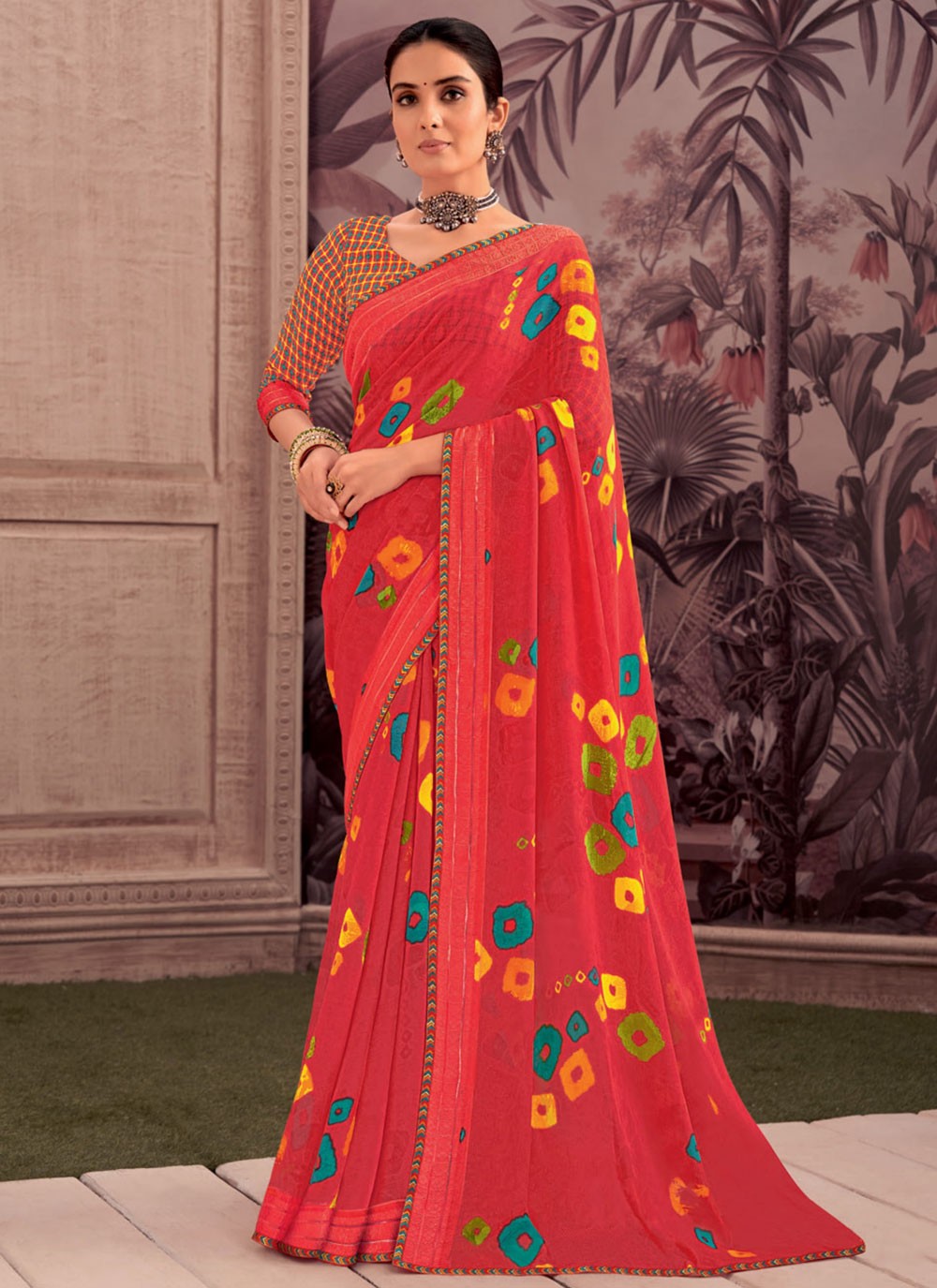 Classic Printed Georgette Saree - S9343