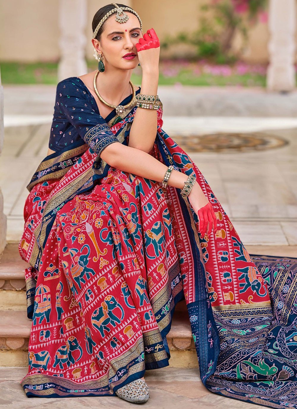 Classic Foliage Prints Silk Saree - S9633