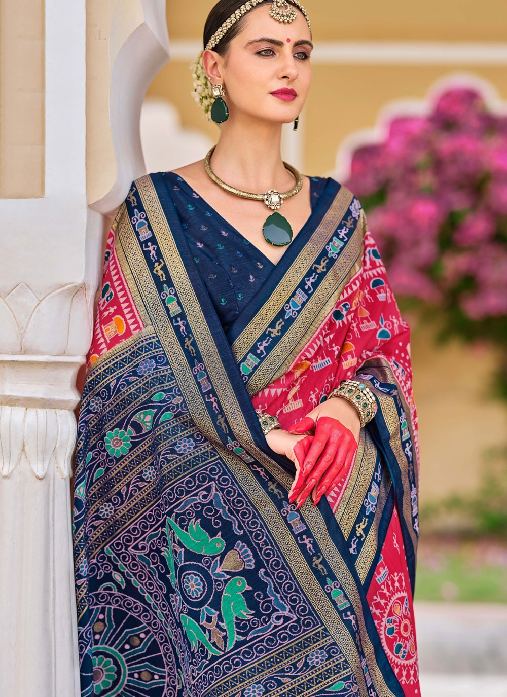 Classic Foliage Prints Silk Saree - S9633