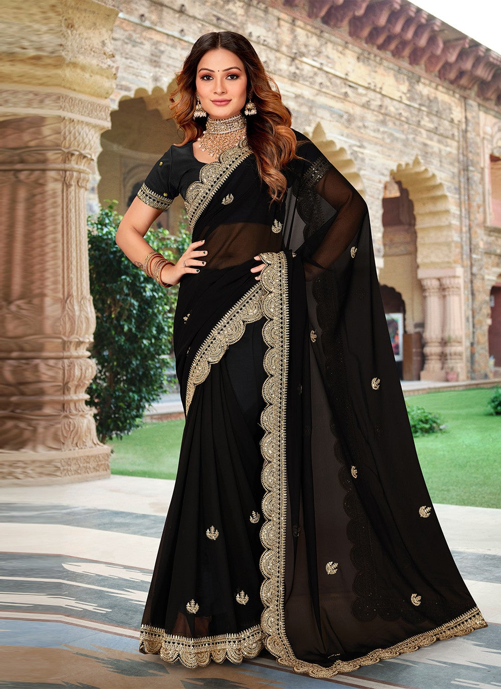 Saree Embroidered Georgette Saree - S3132