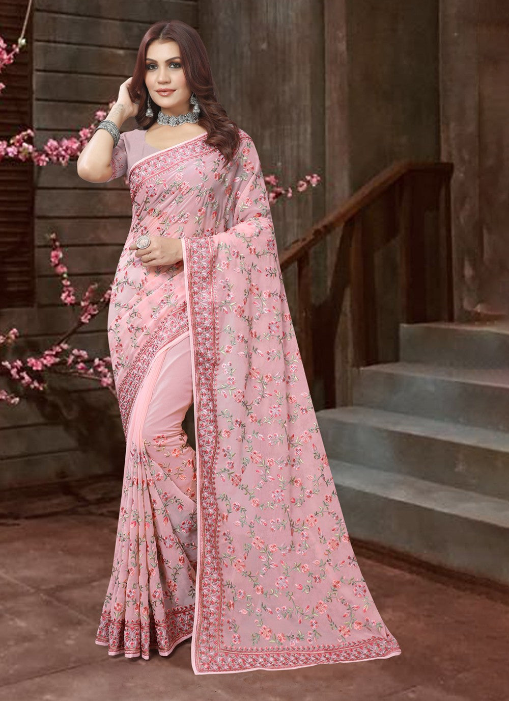 Contemporary Embroidered Georgette Saree - S3769