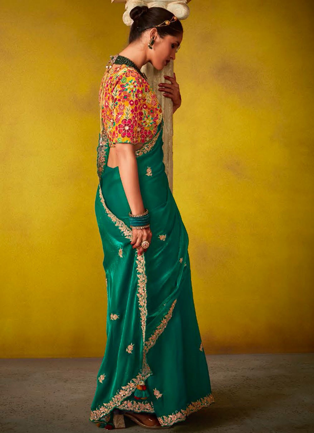 Cut Work, Embroidered, Stones, Zari Silk Saree - S12188