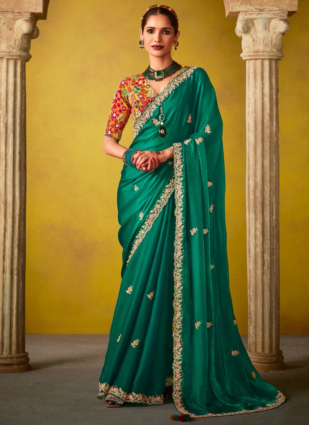 Cut Work, Embroidered, Stones, Zari Silk Saree - S12188