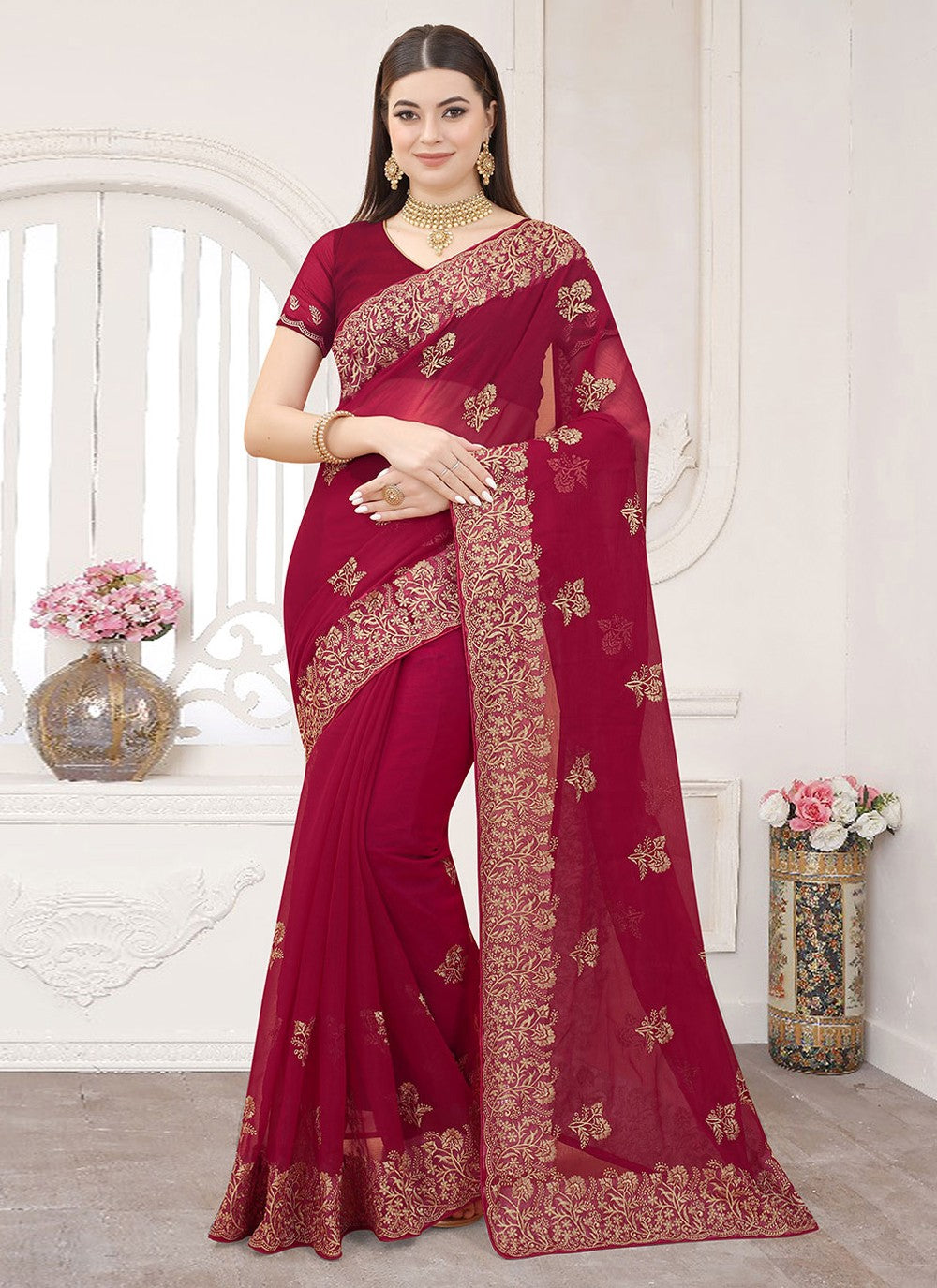 Classic Embroidered Silk Saree - S2059