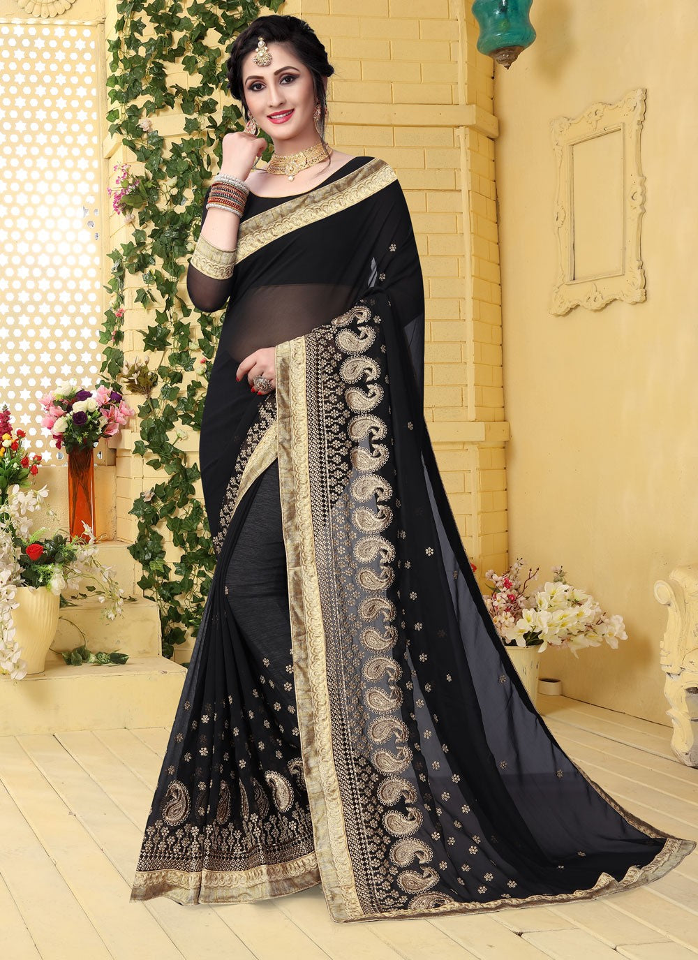 Classic Embroidered Georgette Saree - S4129