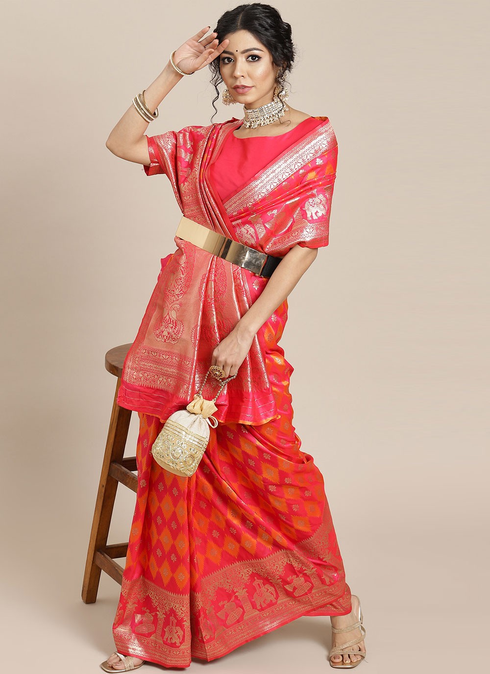 Contemporary Embroidered Banarasi Silk Saree - S1189