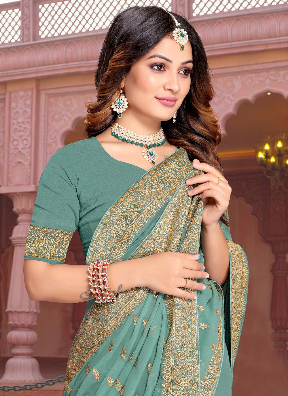 Classic Embroidered Georgette Saree - S3313