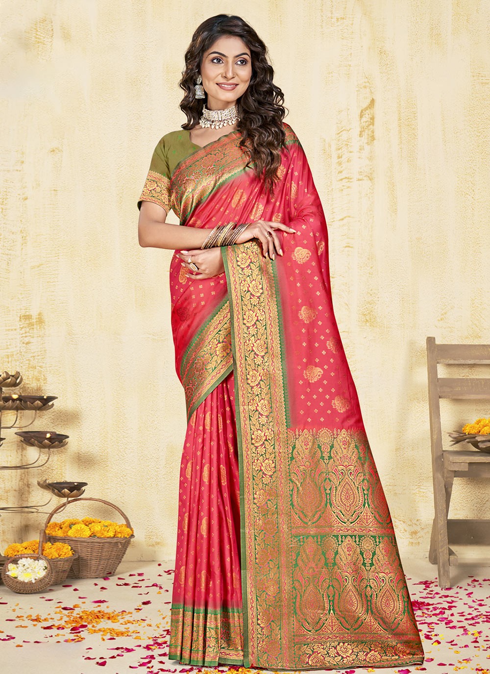 Classic Meenakari Silk, Tissue Saree - S9944