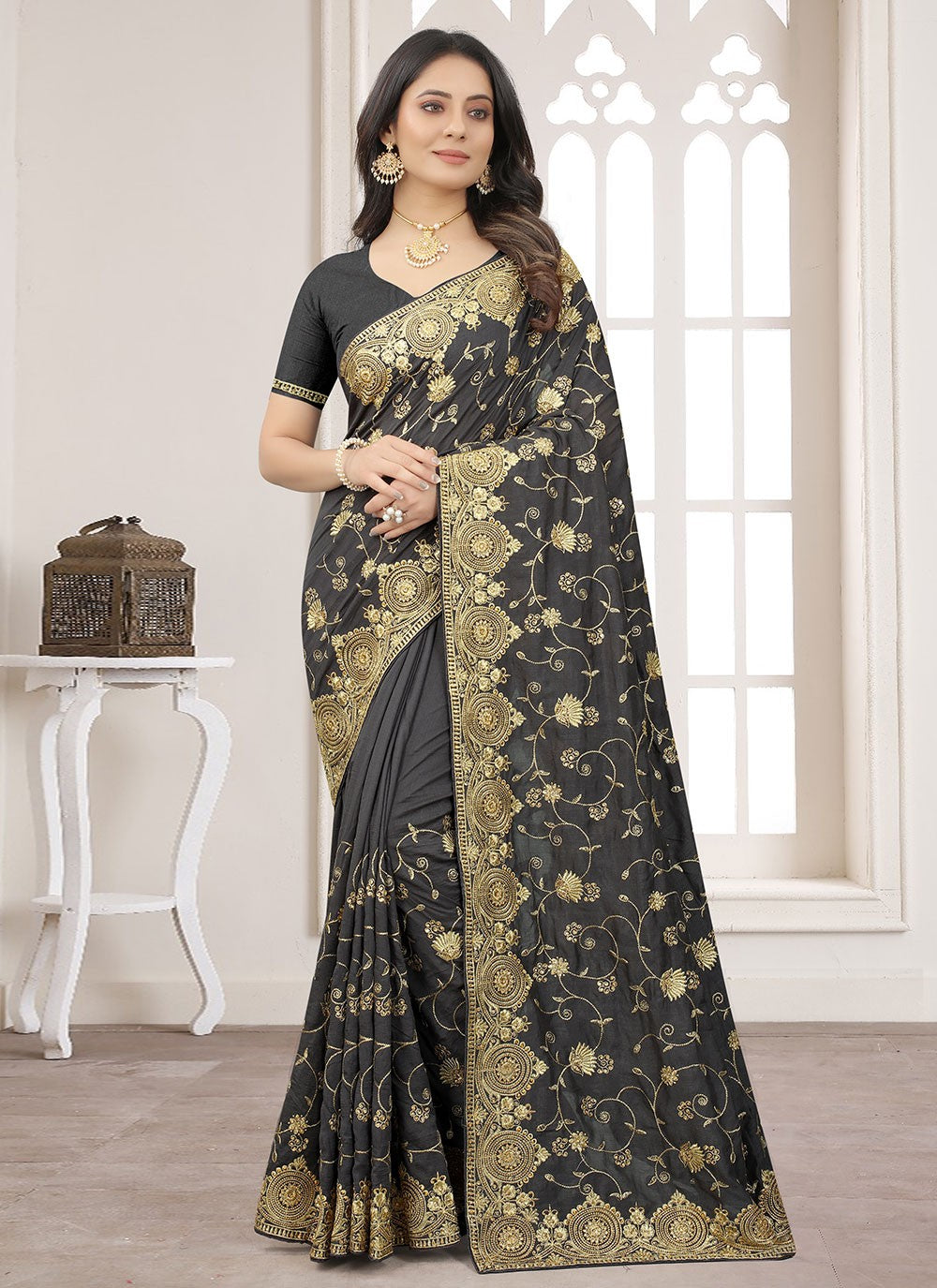 Classic Embroidered Vichitra Silk Saree - S1606