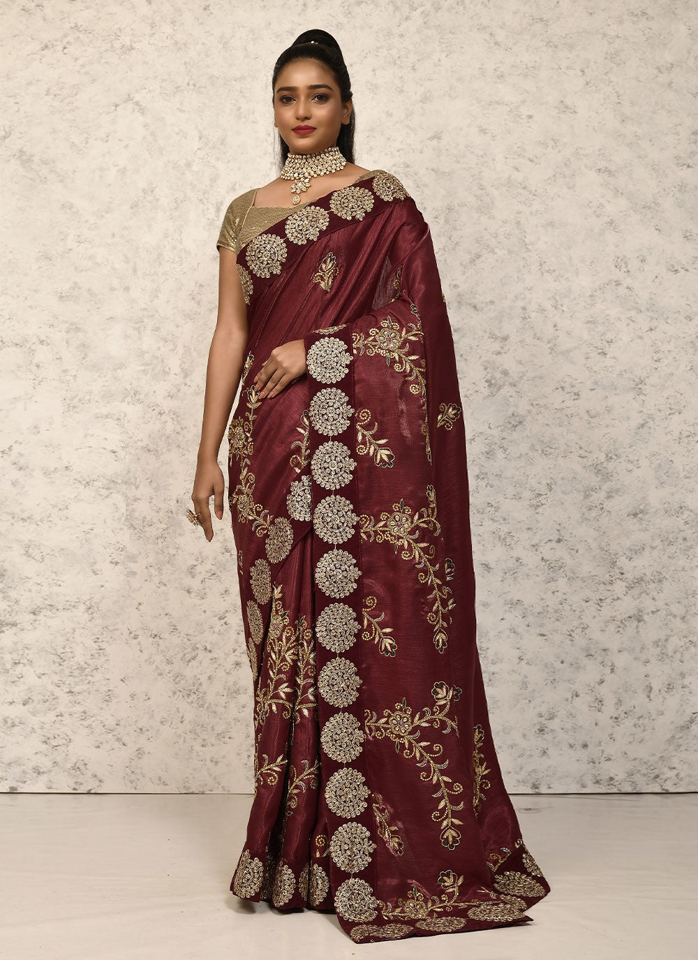 Traditional Embroidered Silk Saree - S1557