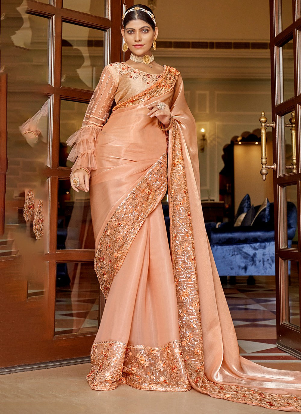 Trendy Embroidered Chiffon Saree - S3242