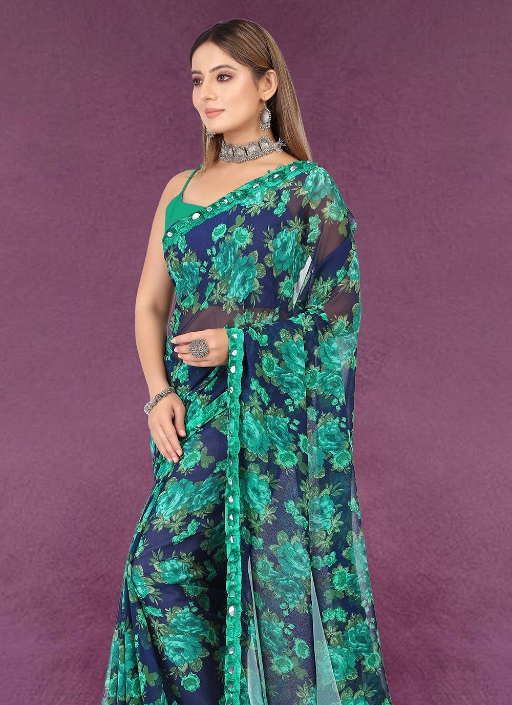 Trendy Printed Chiffon Saree - S3416