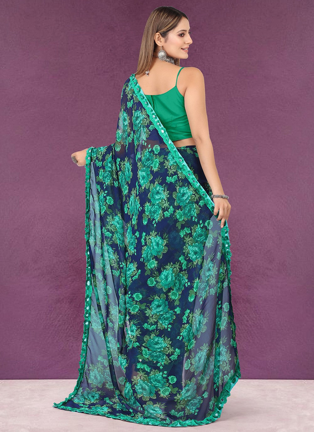 Trendy Printed Chiffon Saree - S3416