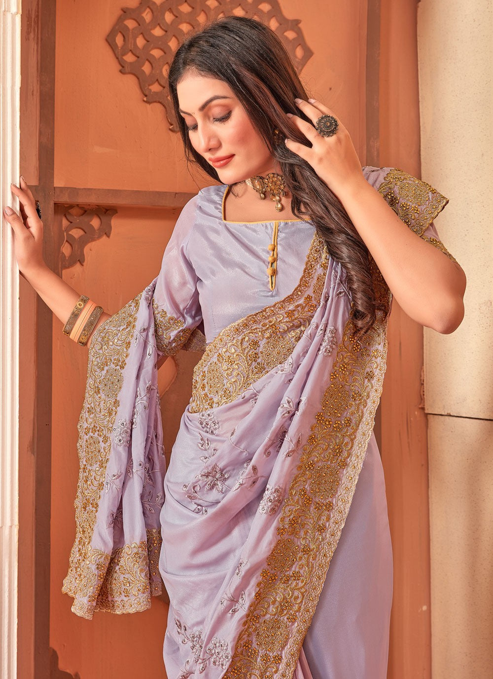 Classic Embroidered Crepe Silk Saree - S4017