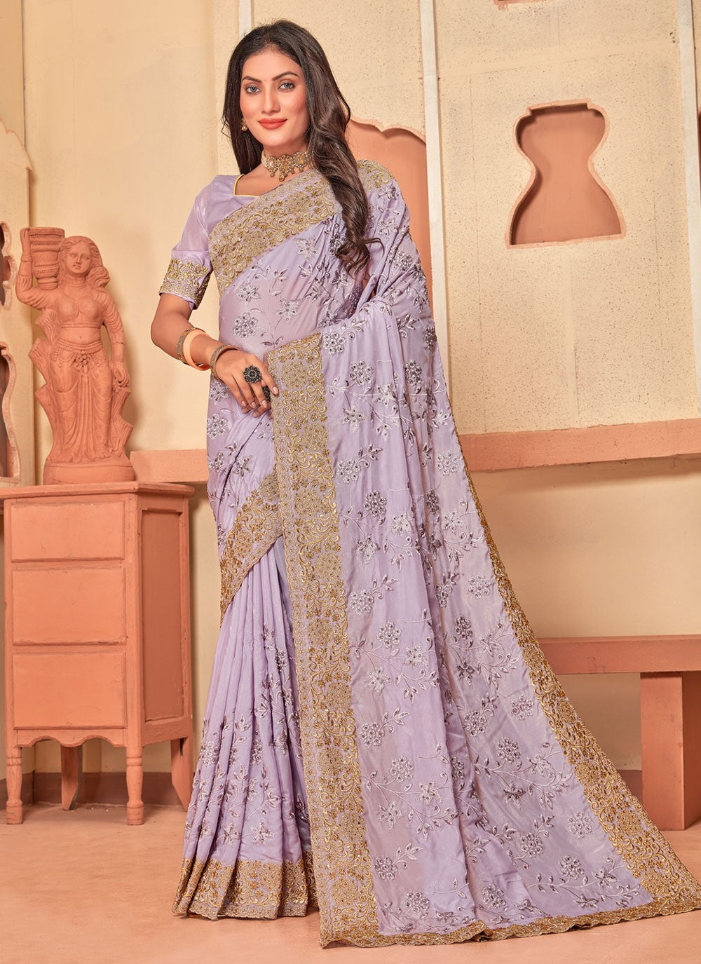 Classic Embroidered Crepe Silk Saree - S4017