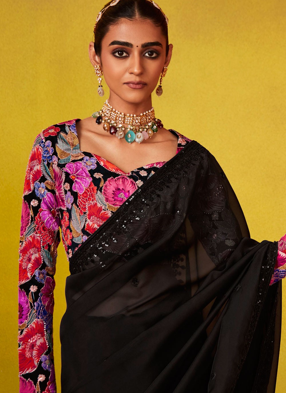 Cut Work, Embroidered, Stones, Zari Silk Saree - S12188