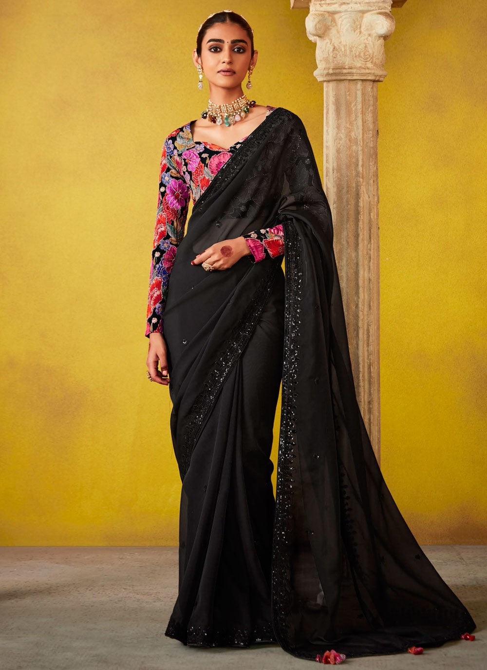 Cut Work, Embroidered, Stones, Zari Silk Saree - S12188