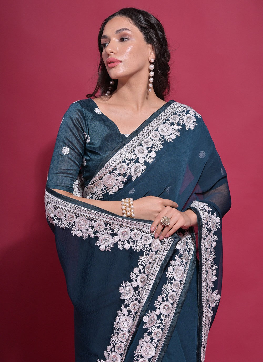 Trendy Embroidered Georgette Saree - S5193