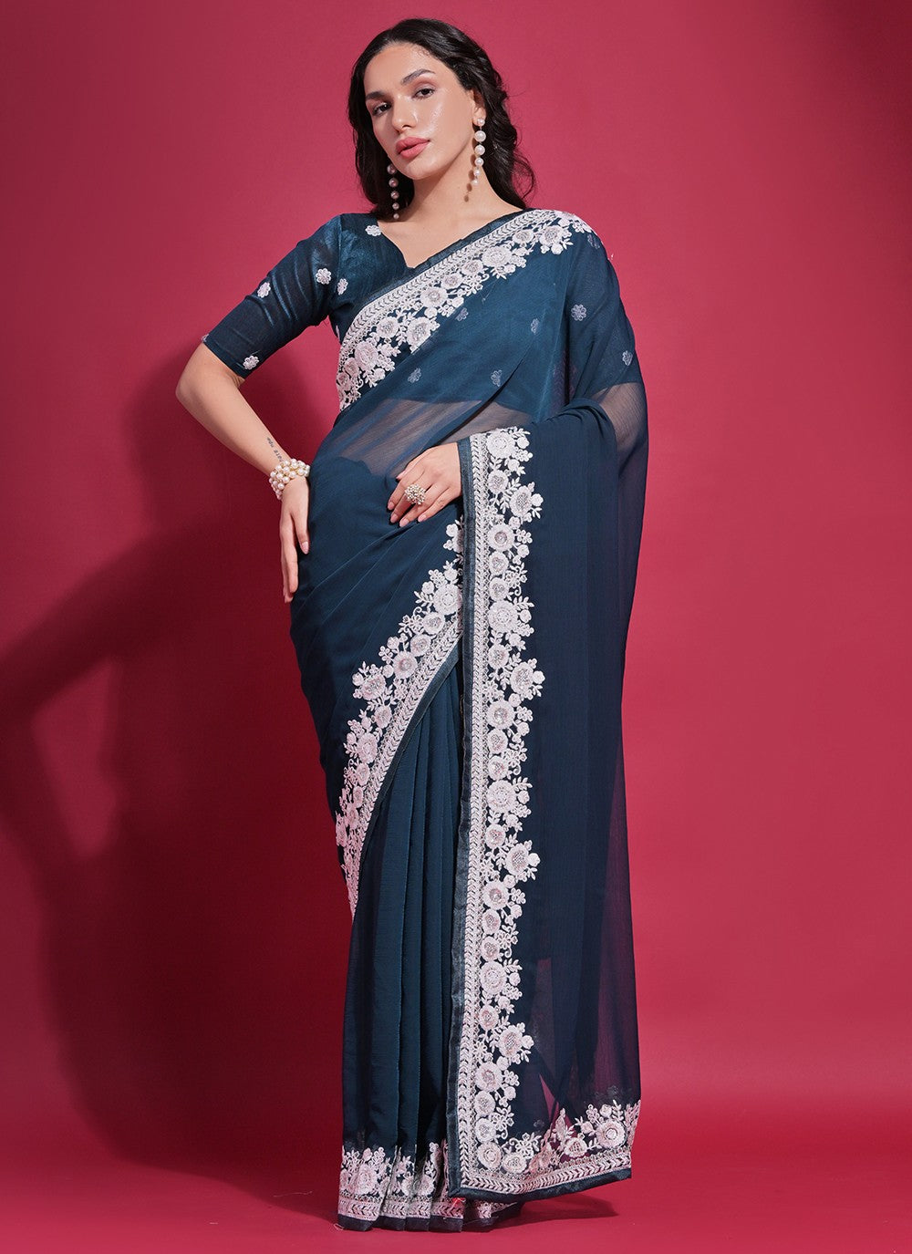 Trendy Embroidered Georgette Saree - S5193