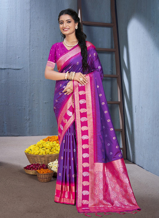 Classic Weaving Zari Silk Purple Saree - S11058