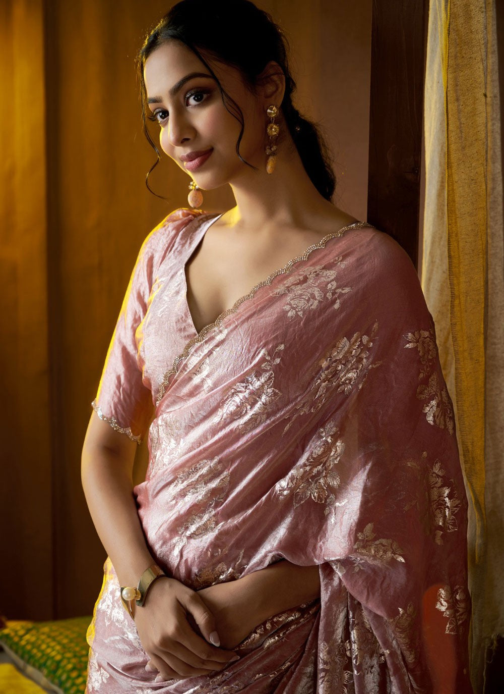 Classic Border Work Satin Silk Lavender Saree - S10878