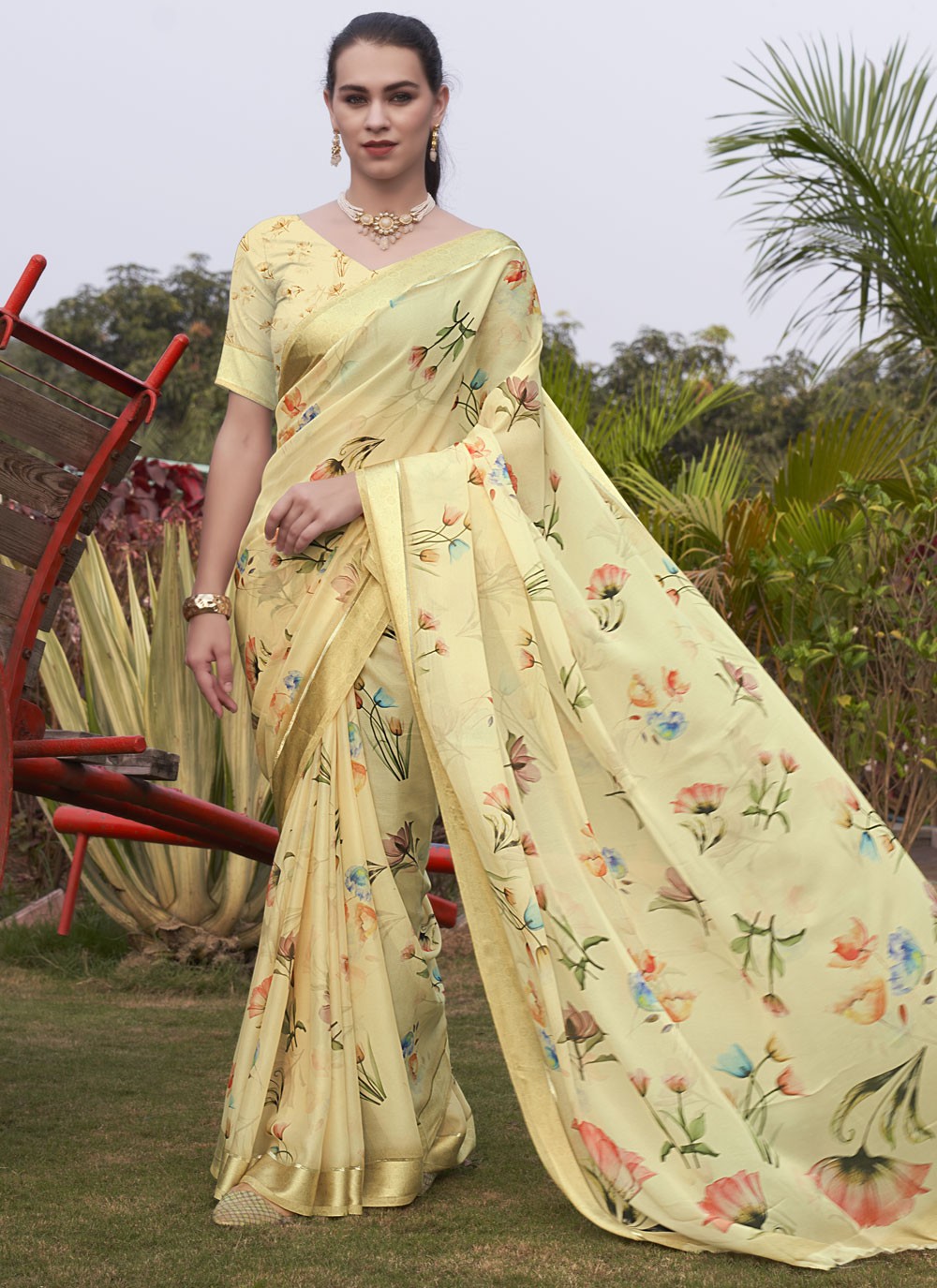 Contemporary Digital Print Georgette Aqua Blue Saree - S11148