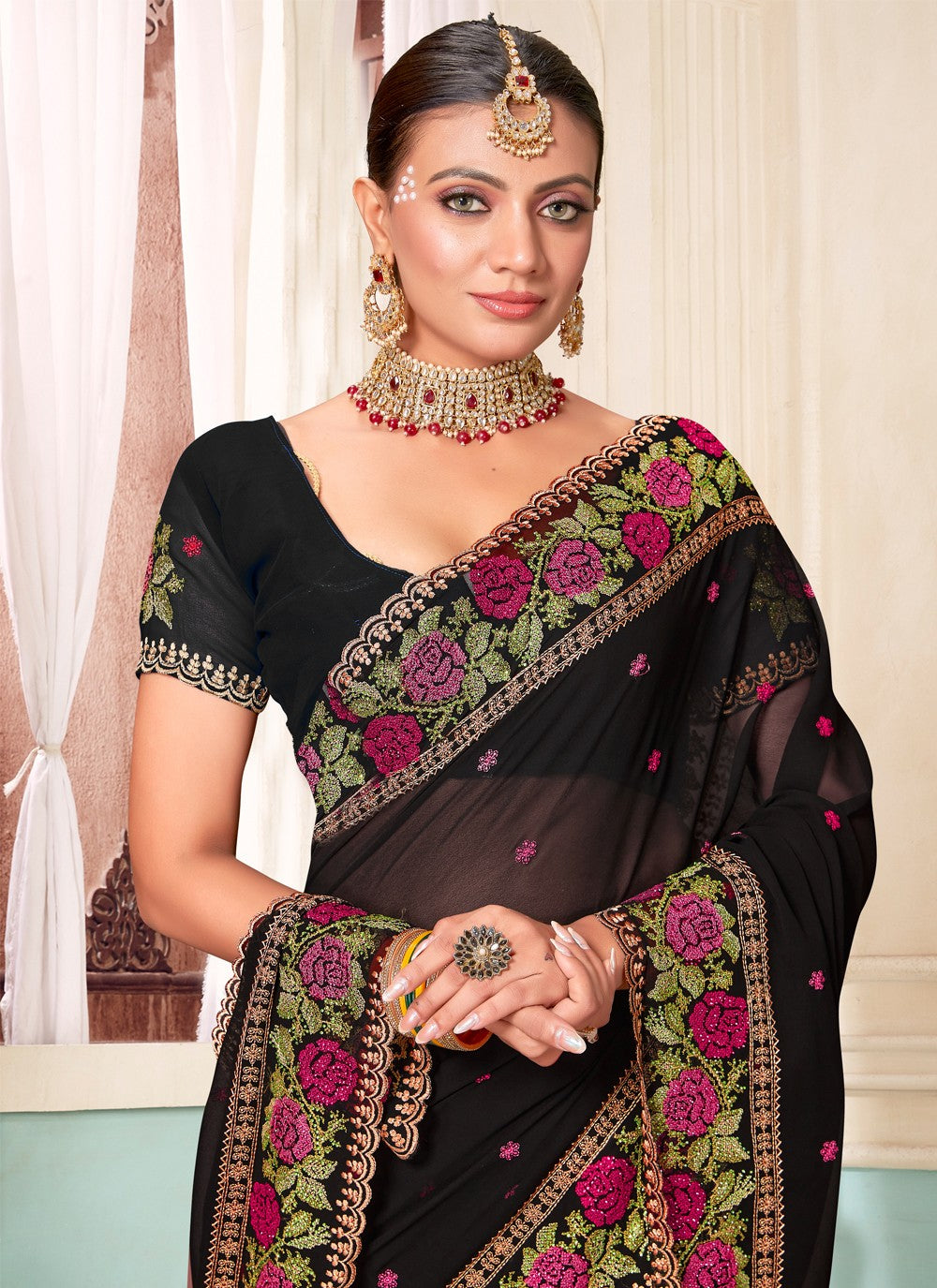 Classic Embroidered Georgette Saree - S3803