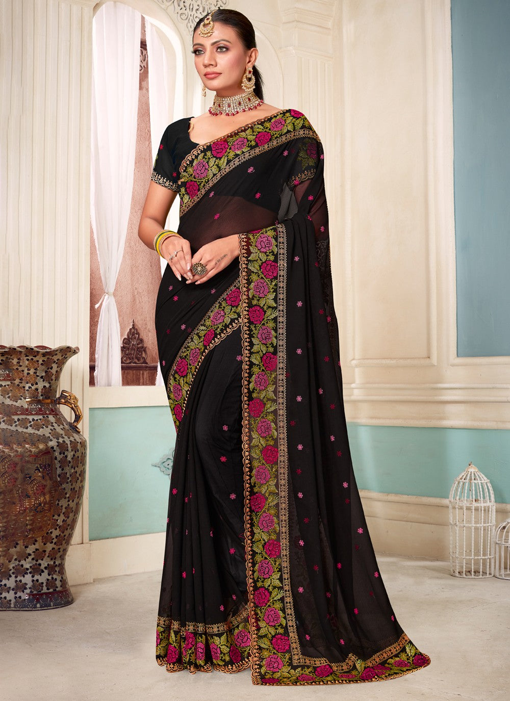 Classic Embroidered Georgette Saree - S3803