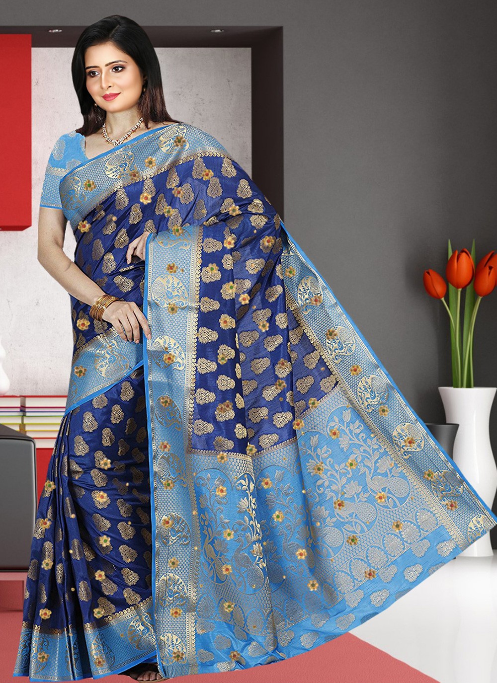 Contemporary Embroidered Silk Saree - S3339