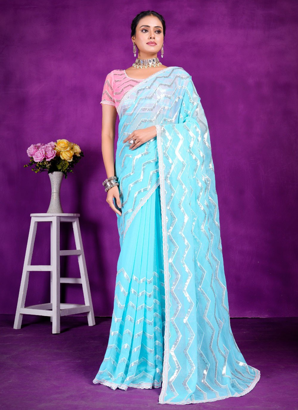 Classic Embroidered Shimmer Saree - S5701