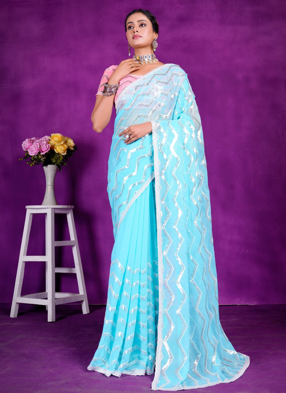 Classic Embroidered Shimmer Saree - S5701