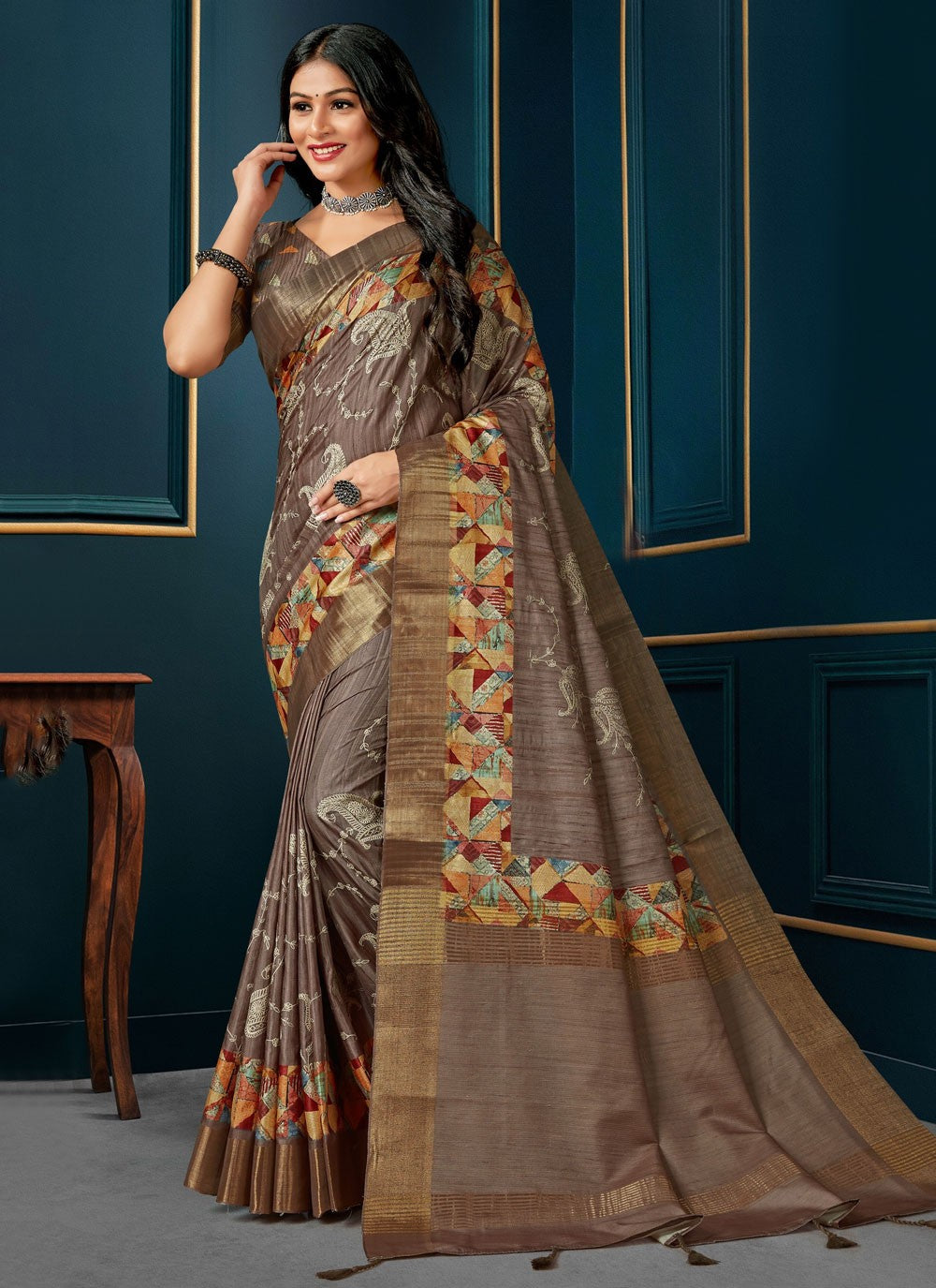 Classic Digital Print Silk Saree - S4691