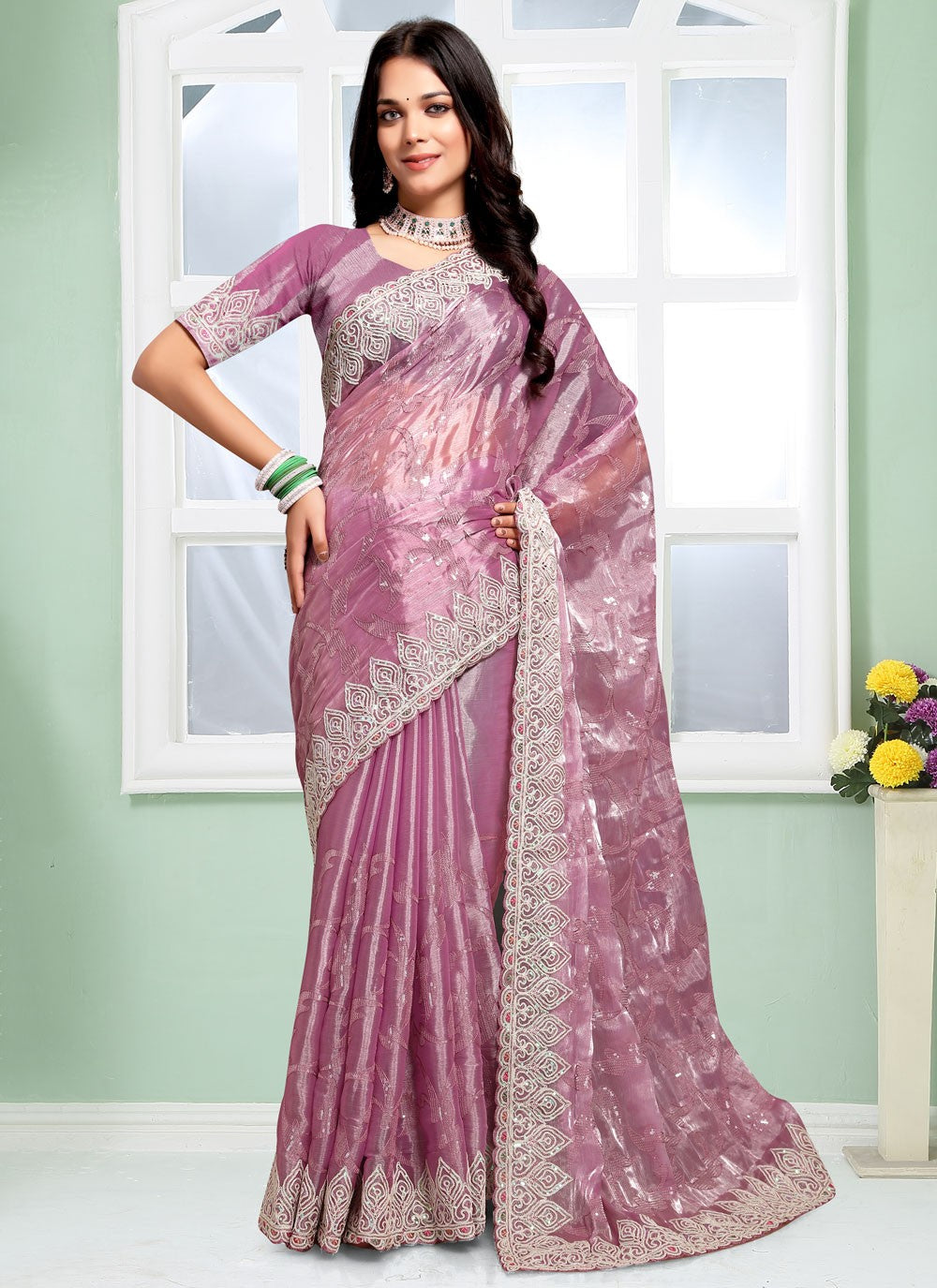 Trendy Embroidered Silk Saree - S5059