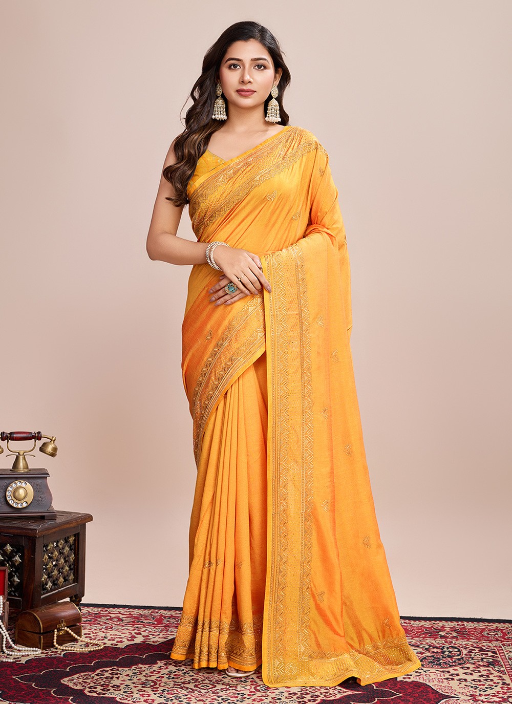 Embroidered Vichitra Silk Saree - S11520