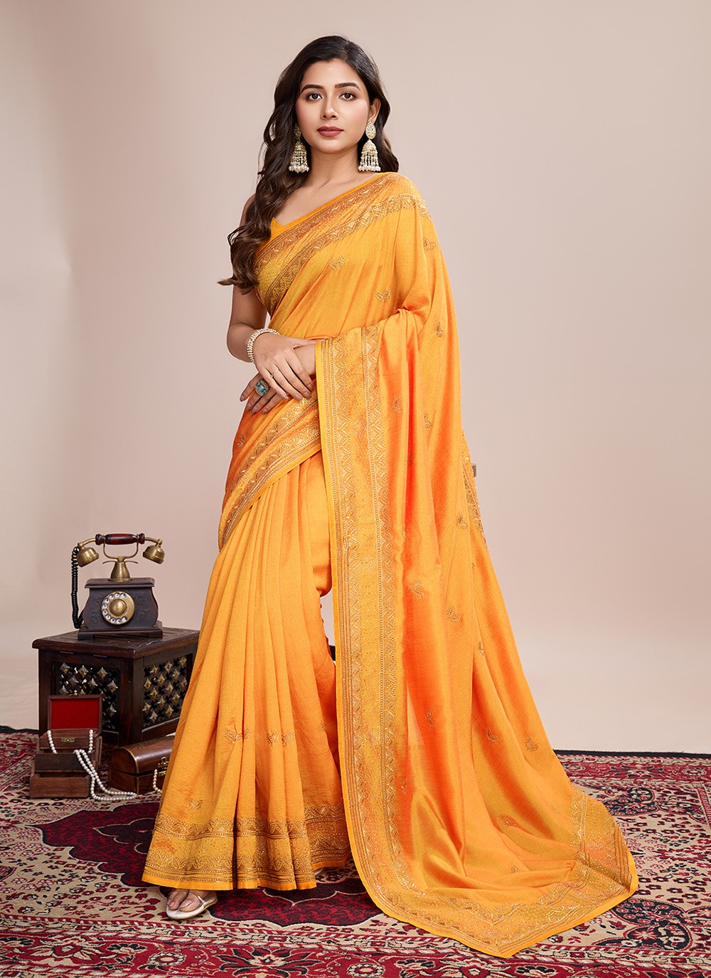 Embroidered Vichitra Silk Saree - S11520